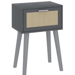 Small End Table with Rattan Door