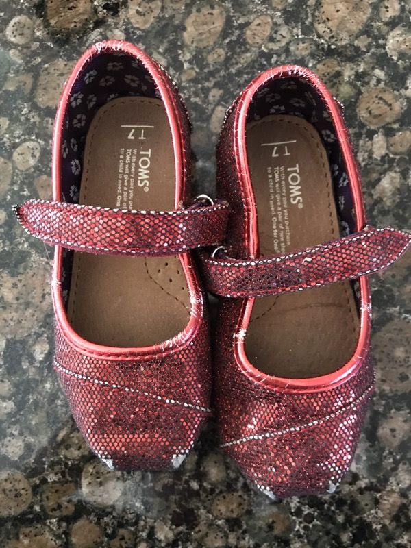 Toddler Girls Shoes Tiny Toms Size 7 Red Glitter