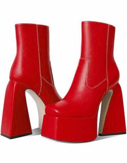 Red Platform Block Heel Ankle Boots