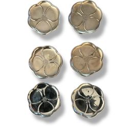Vintage Set of 6 Metal Flower Coasters Silver Tone Floral Mid Century Decor 