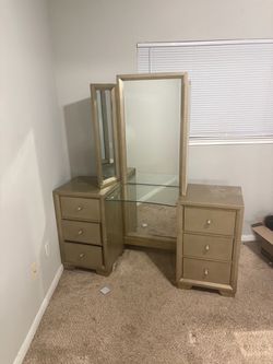 Used Custom Gold (Silver Accents) Vanity w/ Seat For Sale