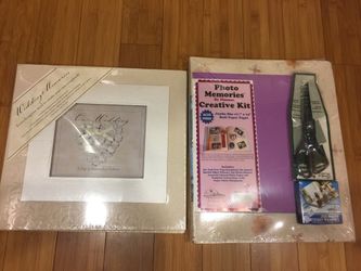2 Scrapbooks Wedding & photo Memories Creative Kit 11x14Edger Scissors Acid Free Paper Stickers