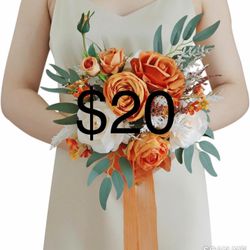 1PCS Terracotta Wedding Bouquets for Bride Bridesmaid, Burnt Orange Bridal Bouquet 8.7Inch Artificial Roses Flowers Wedding Decoration 