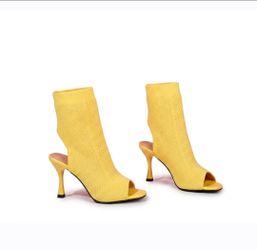Yellow Knit Peep-Toe Ankle Boots