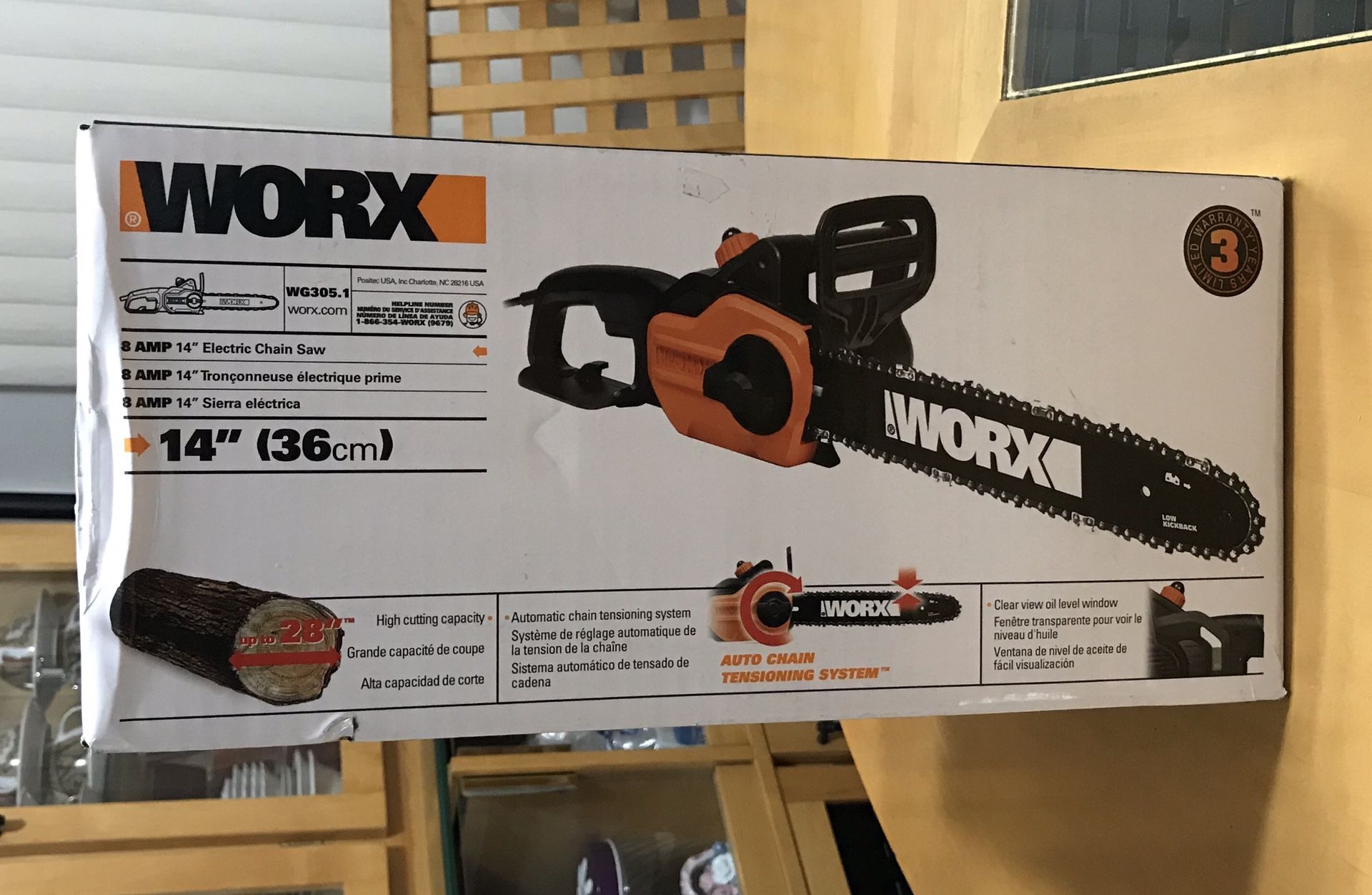 Brand New WORX 14" 8 Amp Electric Chainsaw with Auto-Tension