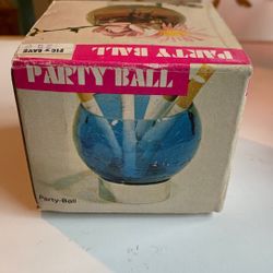 Vintage Mini Party Ball Blue Globe Sphere Glass Candy Trinket Dish Ash Tray 60’s 70’s