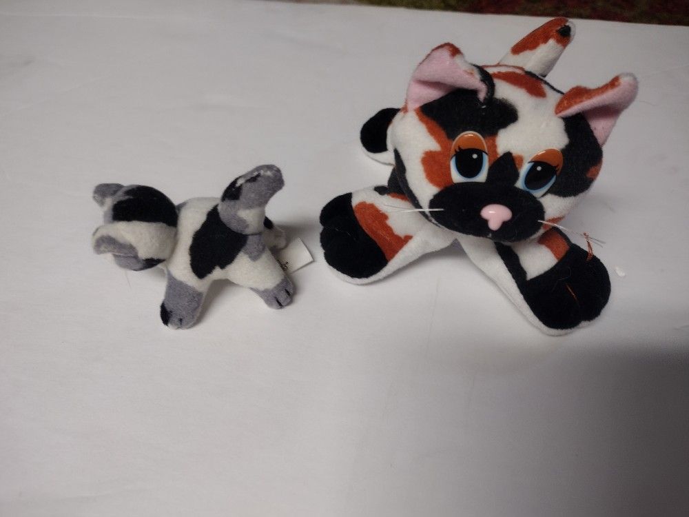 90s Pound Purries Plush Cat & 1 Kittens LOT Rare Color Calico Baby Mommy. Multi