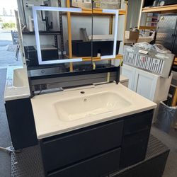 New 32” Black Or White Floating Bathroom Vanity w/ Sink & Medicine Cabinet