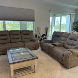 Dual Power Recliner Sofa and Loveseat