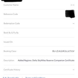 Delta First Class Companion Certificate