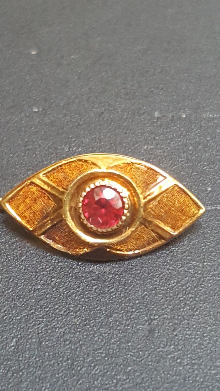 Ooak Antique Artisan Art Deco Solid 10k Brushed Gold And Ruby Hat/ Stick Pin Reduced Price