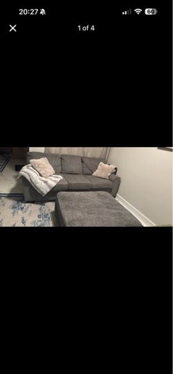 Gray Fabric Sofa with Ottoman