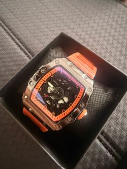 Skeleton Dial Sport Watch Orange Rubber Strap