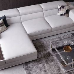 Modani Leather Sectional Sofa, White With A Storage Box On The Side 