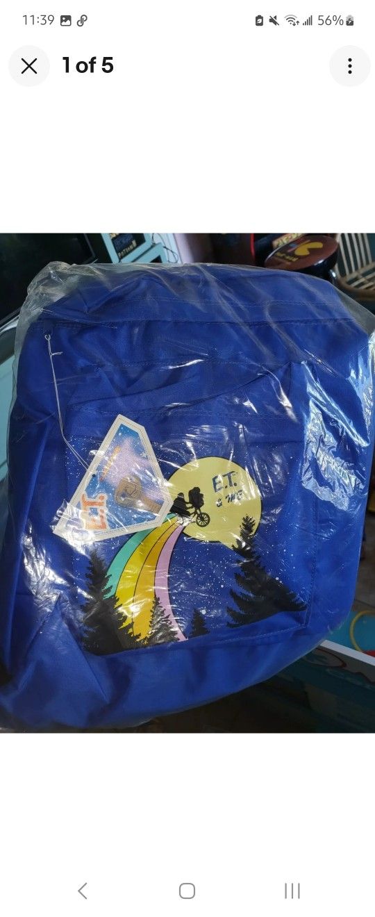 Vintage 1982 E.T. & Me Extra Terrestrial Luggage Blue Backpack Book Bag w/ Tag