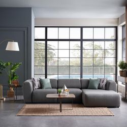 OVERSIZE SLEEPER SECTIONAL GRAY BUCKLE FABRIC 120X71