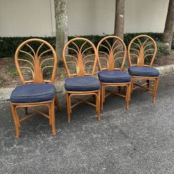 Vintage Bamboo Upholstered Side Chairs 