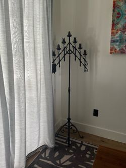 Antique forged iron church, Gothic floor candelabras
