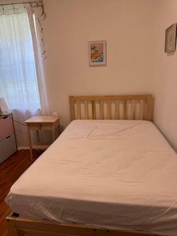 Solid Wood Full Bed (w/ mattress and nightstand)