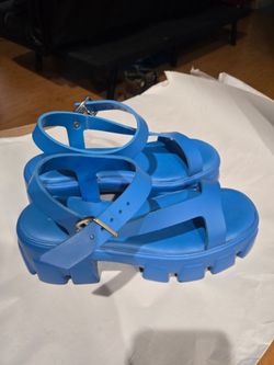 Blue Platform Sandals with Ankle Strap