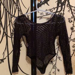 Frederick’s Of Hollywood Fishnet Thong Black Bodysuit 