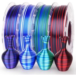 AMOLEN Silk PLA 3D Printer Filament Bundle, Multicolor Gradient Rainbow PLA 1.75mm Pack, Shiny Fast Color Change 3D Printing Filament for Most FDM 3D 