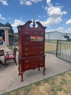 Cherry wood high boy dresser
