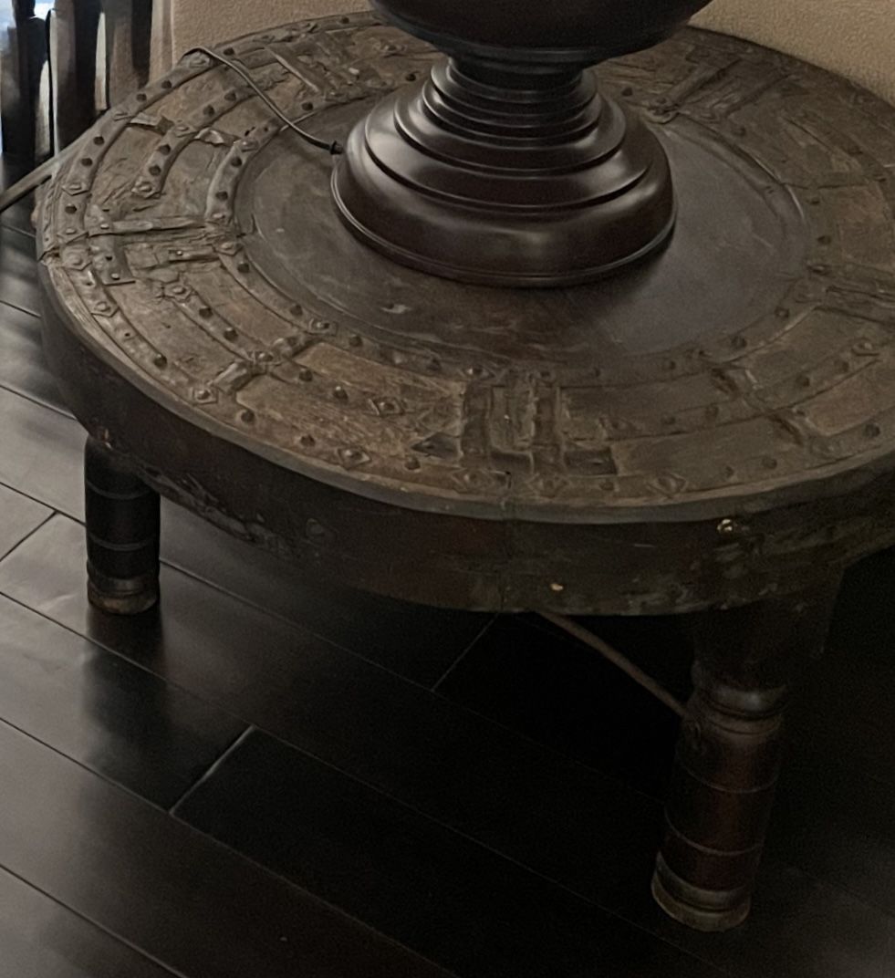 19th Century Indonesian Wheel Repurposed Side Tables