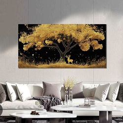 Black and Gold Tree Wall Art Living Room - Large Canvas Wall Art Bedroom - Home Office Decor Wall Size 29" x 59"
