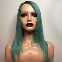 Teal/Black Ombré Human Hair Wig