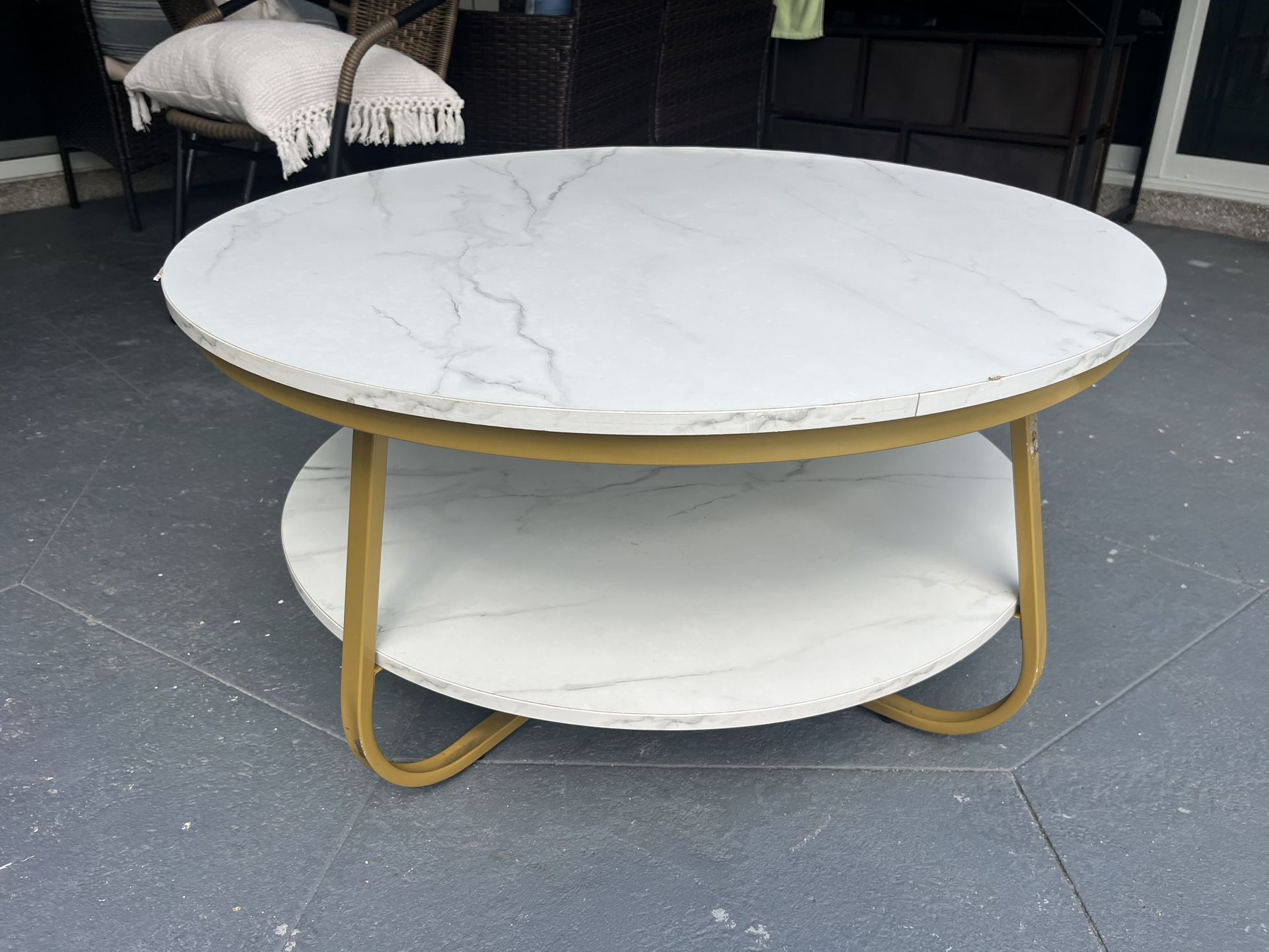 FAUX MARBLE 2 TIER ROUND COFFE TABLE