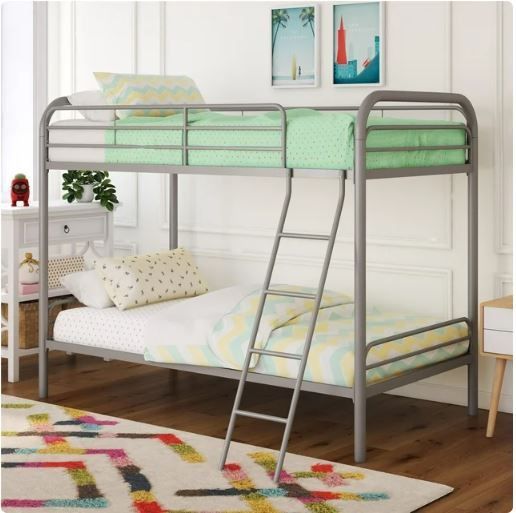 NEW Twin over Twin Metal Bunk Bed, Silver

