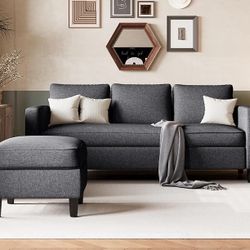 New Convertible L Shaped Sleeper Sectional Sofa Couch 3 Seat Sofa with Reversible Chaise for Living Room Apartment and Small Space, Black  New in box 