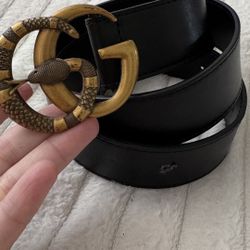 Authentic -rare GUCCI GG Marmont Snake Gold Buckle Belt Gold/Brass With Leather Wide Strap