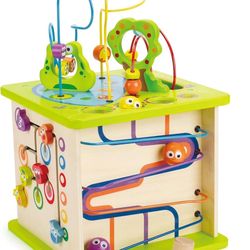 Hape Country Critters Play Cube| Wooden Learning Puzzle Toy for Toddlers, 5-Sided Activity Centre with Animal Friends, Shapes, Mazes, Wooden Balls, Sh