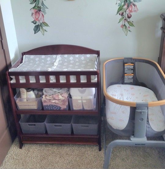Maxi Cozi Bassinet And Delta Children Changing Table