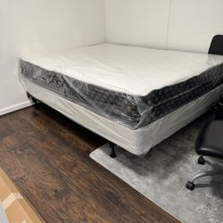 Queen Mattress Come With Bed Frame (Rails) And Box Spring - Free Delivery 🚚 Today