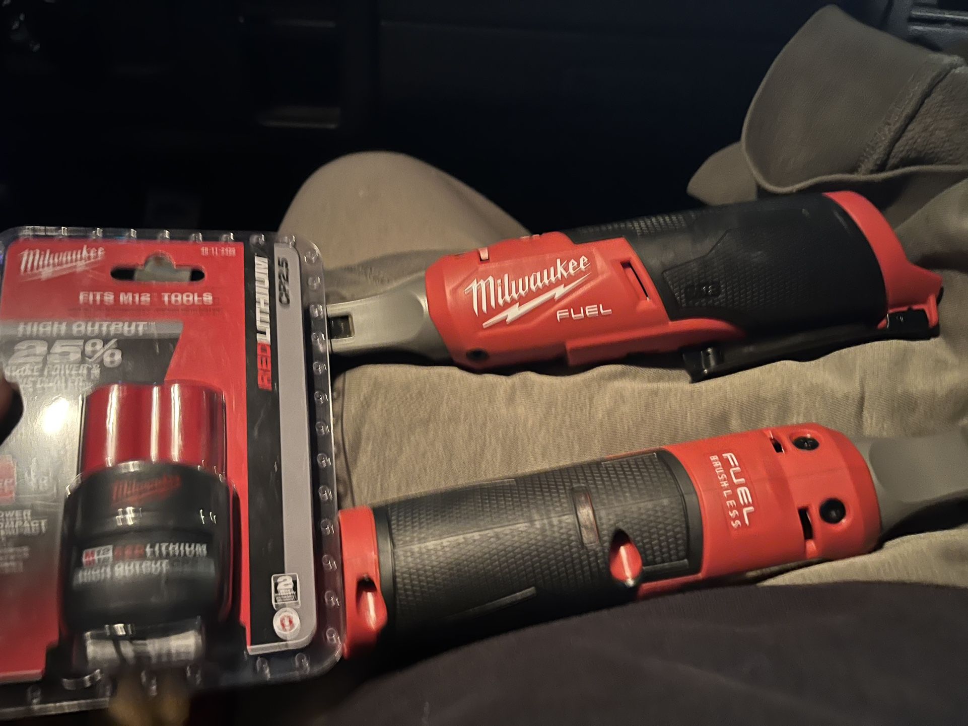 Milwaukee 3/8th Fuel Ratchets And 2.5 High Output Battery One Each For 160