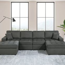 Ash Black Sofa Sectional w/ Double Chaise 