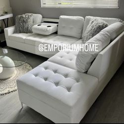 White Modern Faux Leather Sofa Sectional 🔥buy Now Pay Later 