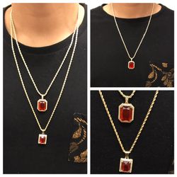 Gold Plated Rope Chain With Swarovski Crystal Red Ruby