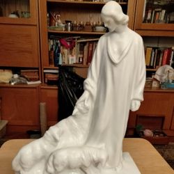 Elegant Religious Herend porcelain statue of Jesus with lambs