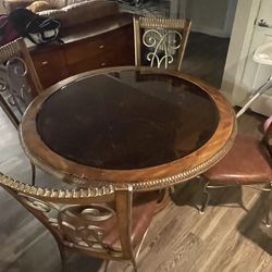 Glass top , Wooden Dining Table With 3 Chairs 