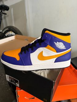 Air Jordan 1 Mid Dark Concord/ Taxi White (Lakers)