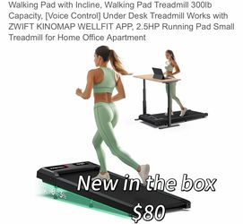 Walking Pad with Incline, Walking Pad Treadmill 300lb Capacity,  Under Desk Treadmill Works with ZWIFT KINOMAP WELLFIT APP, 2.5HP Running Pad Small Tr