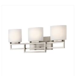 Tustna 3-Light Brushed Nickel Bathroom Vanity Light with Opal Glass Shades