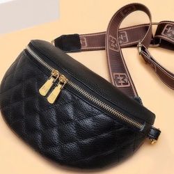 MYRA Black Leather Crossbody Bag Excellent Condition Fanny Pack 