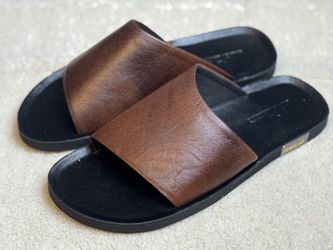Brown Genuine Leather Slide Sandals Minimal Open Toe Unisex US Men’s 10 Women’s 11 