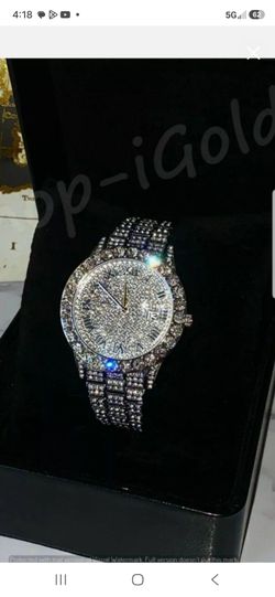 Mens Custom Fully Ice out Bling Round Icy Watch Iced Cz Quality Stainless Steel