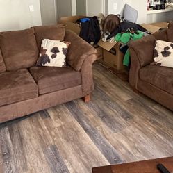 Brown Suede Couch & Loveseat Set